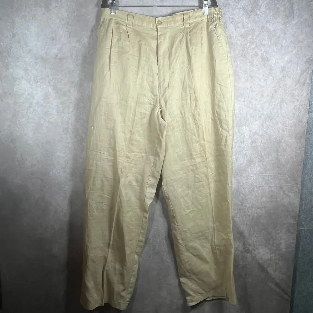 Godbody Linen Pants Mens Size XL Tan Straight Leg Pleated Front‎ Vacation Resort